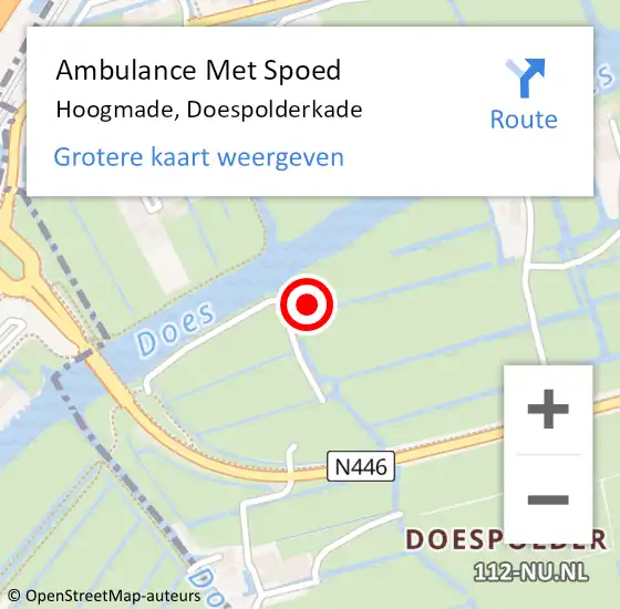 Locatie op kaart van de 112 melding: Ambulance Met Spoed Naar Hoogmade, Doespolderkade op 16 augustus 2016 14:20