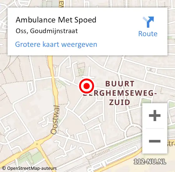 Locatie op kaart van de 112 melding: Ambulance Met Spoed Naar Oss, Goudmijnstraat op 16 augustus 2016 14:40