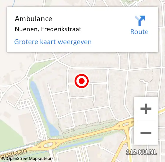 Locatie op kaart van de 112 melding: Ambulance Nuenen, Frederikstraat op 16 augustus 2016 15:27