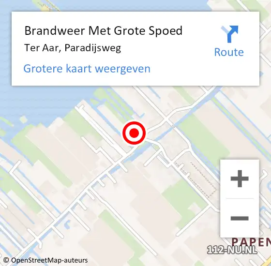 Locatie op kaart van de 112 melding: Brandweer Met Grote Spoed Naar Ter Aar, Paradijsweg op 16 augustus 2016 15:36