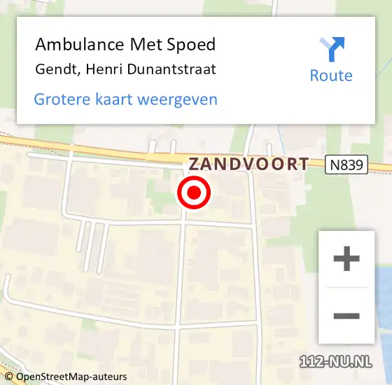 Locatie op kaart van de 112 melding: Ambulance Met Spoed Naar Gendt, Henri Dunantstraat op 16 augustus 2016 15:44