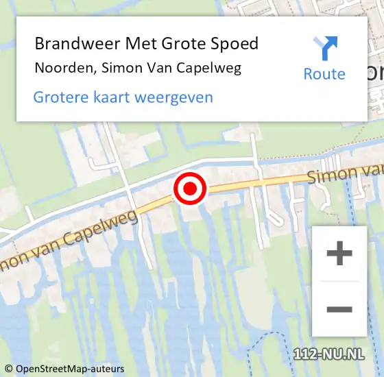 Locatie op kaart van de 112 melding: Brandweer Met Grote Spoed Naar Noorden, Simon Van Capelweg op 16 augustus 2016 16:03