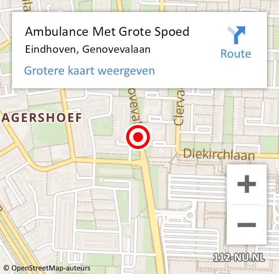 Locatie op kaart van de 112 melding: Ambulance Met Grote Spoed Naar Eindhoven, Genovevalaan op 16 augustus 2016 16:54