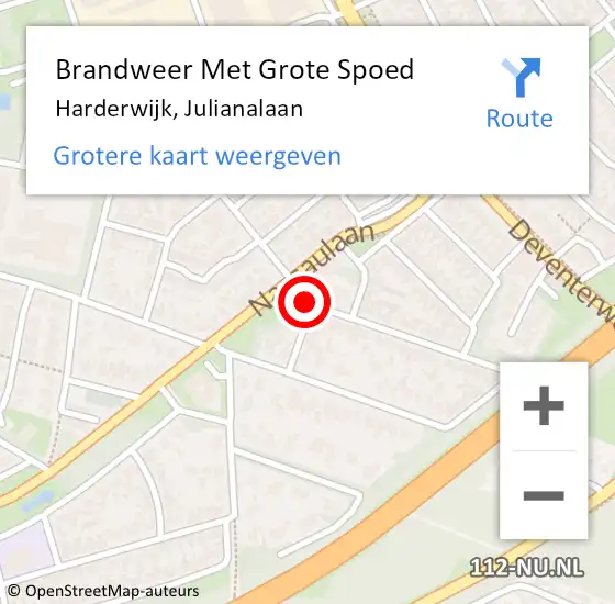 Locatie op kaart van de 112 melding: Brandweer Met Grote Spoed Naar Harderwijk, Julianalaan op 16 augustus 2016 17:49