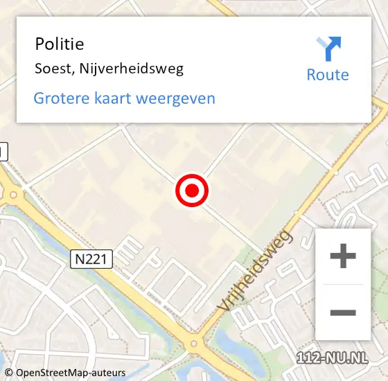 Locatie op kaart van de 112 melding: Politie Soest, Nijverheidsweg op 16 augustus 2016 17:55