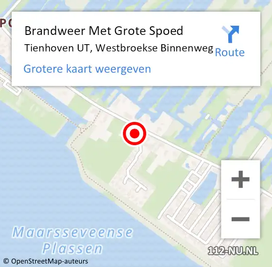 Locatie op kaart van de 112 melding: Brandweer Met Grote Spoed Naar Tienhoven UT, Westbroekse Binnenweg op 16 augustus 2016 18:15