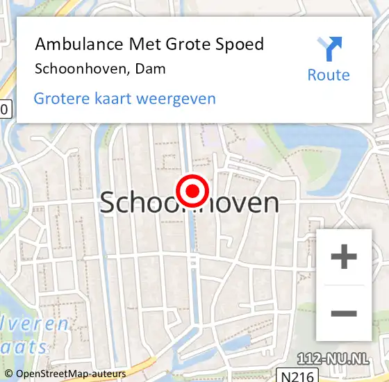 Locatie op kaart van de 112 melding: Ambulance Met Grote Spoed Naar Schoonhoven, Dam op 16 augustus 2016 18:15