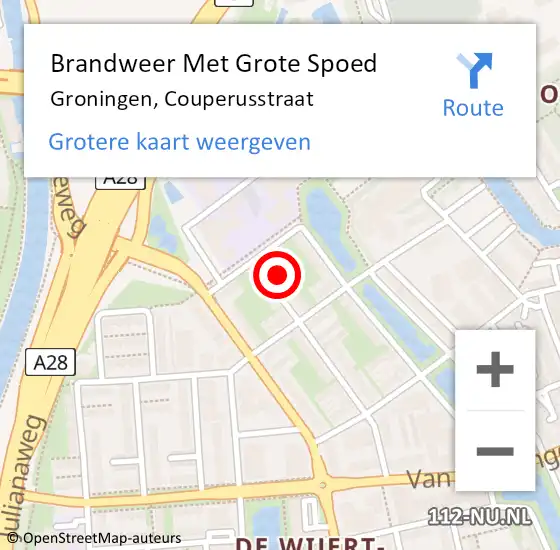 Locatie op kaart van de 112 melding: Brandweer Met Grote Spoed Naar Groningen, Couperusstraat op 16 augustus 2016 19:16