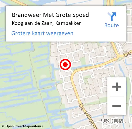 Locatie op kaart van de 112 melding: Brandweer Met Grote Spoed Naar Koog aan de Zaan, Kampakker op 16 augustus 2016 19:40