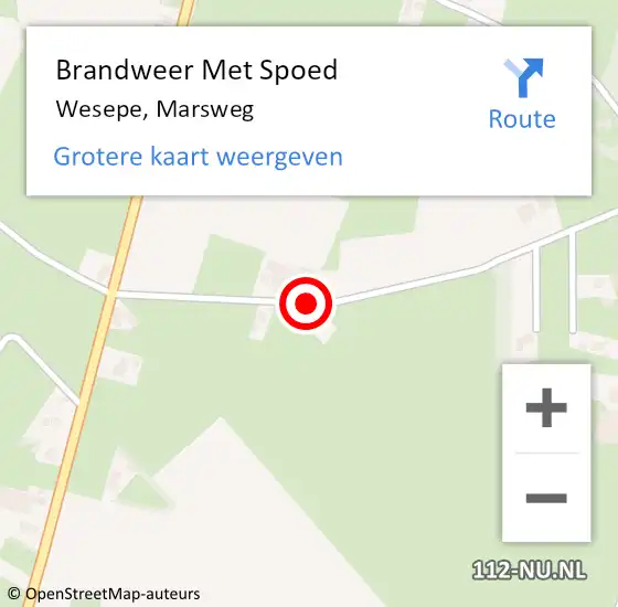 Locatie op kaart van de 112 melding: Brandweer Met Spoed Naar Wesepe, Marsweg op 16 augustus 2016 19:54