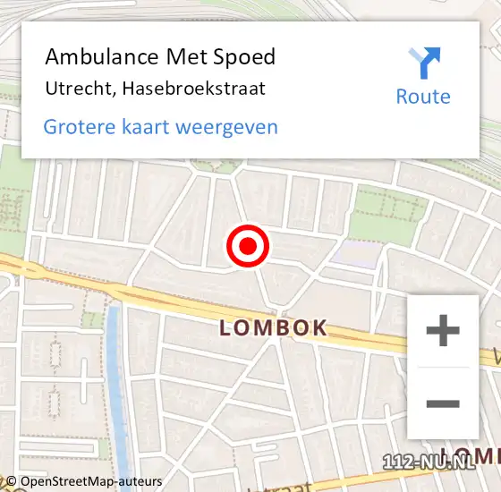 Locatie op kaart van de 112 melding: Ambulance Met Spoed Naar Utrecht, Hasebroekstraat op 16 augustus 2016 20:01