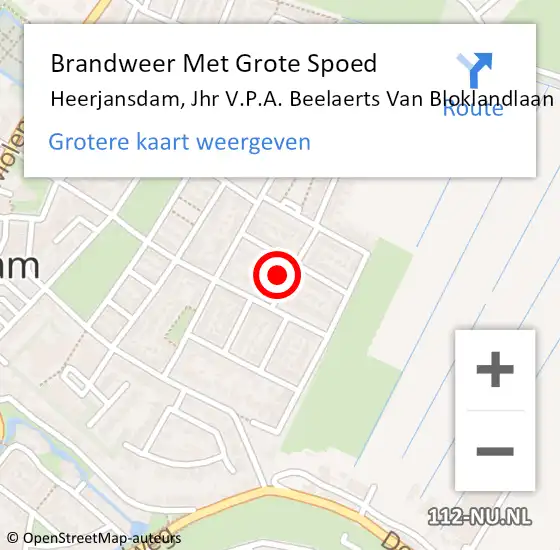 Locatie op kaart van de 112 melding: Brandweer Met Grote Spoed Naar Heerjansdam, Jhr V.P.A. Beelaerts Van Bloklandlaan op 16 augustus 2016 20:34