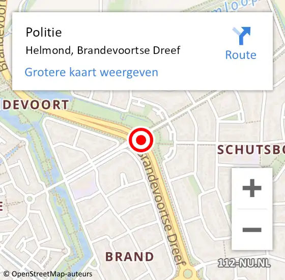 Locatie op kaart van de 112 melding: Politie Helmond, Brandevoortse Dreef op 16 augustus 2016 22:07