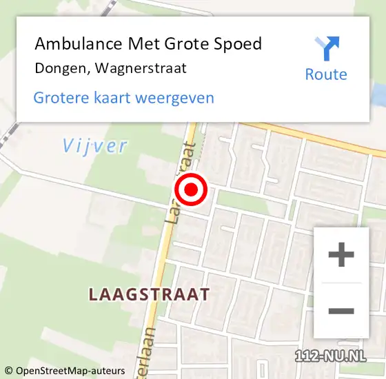 Locatie op kaart van de 112 melding: Ambulance Met Grote Spoed Naar Dongen, Wagnerstraat op 16 augustus 2016 22:37