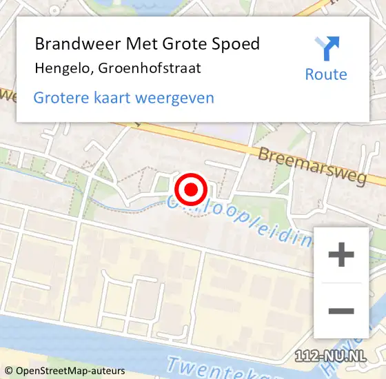 Locatie op kaart van de 112 melding: Brandweer Met Grote Spoed Naar Hengelo, Groenhofstraat op 16 augustus 2016 23:45