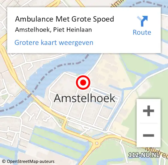 Locatie op kaart van de 112 melding: Ambulance Met Grote Spoed Naar Amstelhoek, Piet Heinlaan op 17 augustus 2016 00:28