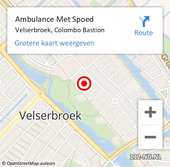 Locatie op kaart van de 112 melding: Ambulance Met Spoed Naar Velserbroek, Colombo Bastion op 17 augustus 2016 01:37