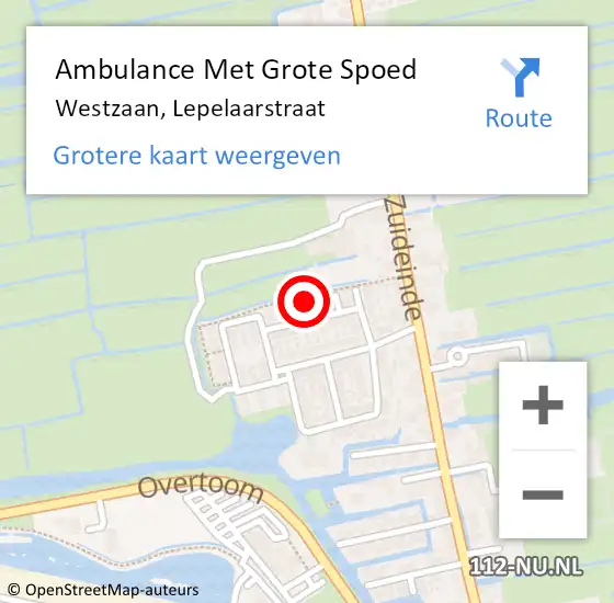 Locatie op kaart van de 112 melding: Ambulance Met Grote Spoed Naar Westzaan, Lepelaarstraat op 17 augustus 2016 02:53