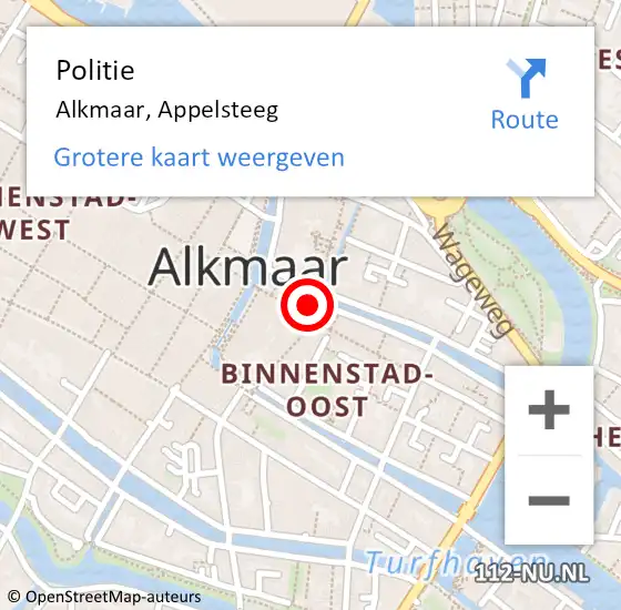 Locatie op kaart van de 112 melding: Politie Alkmaar, Appelsteeg op 17 augustus 2016 07:37