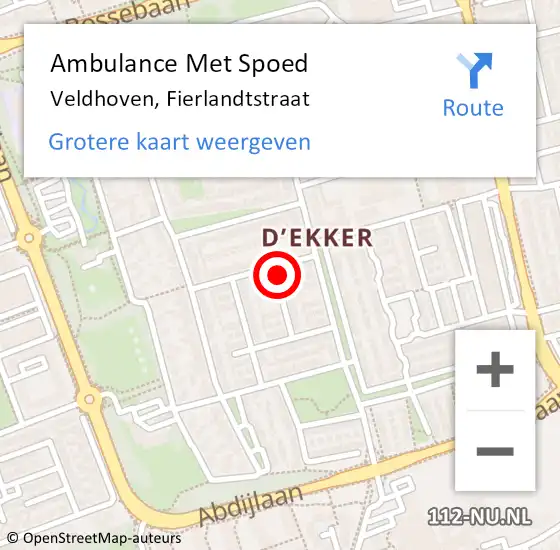 Locatie op kaart van de 112 melding: Ambulance Met Spoed Naar Veldhoven, Fierlandtstraat op 17 augustus 2016 09:42