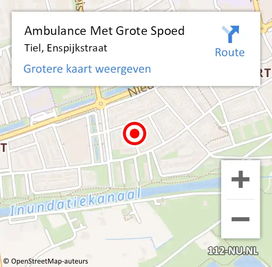 Locatie op kaart van de 112 melding: Ambulance Met Grote Spoed Naar Tiel, Enspijkstraat op 17 augustus 2016 11:03