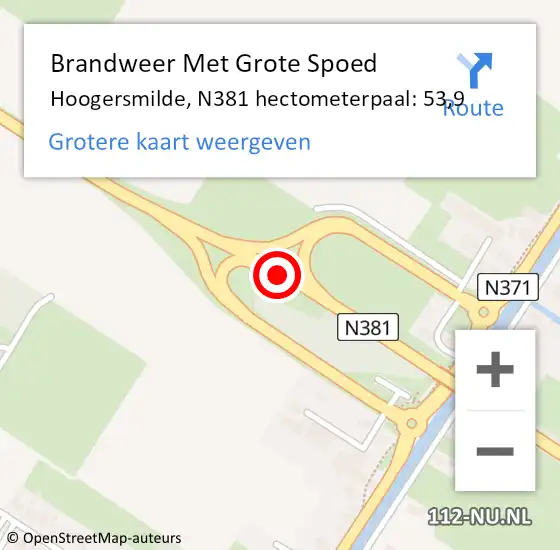 Locatie op kaart van de 112 melding: Brandweer Met Grote Spoed Naar Hoogersmilde, N381 hectometerpaal: 53,9 op 17 augustus 2016 11:05