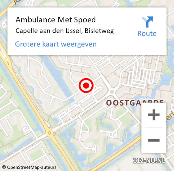 Locatie op kaart van de 112 melding: Ambulance Met Spoed Naar Capelle aan den IJssel, Bisletweg op 17 augustus 2016 12:10