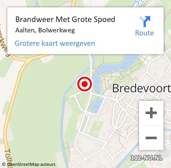 Locatie op kaart van de 112 melding: Brandweer Met Grote Spoed Naar Aalten, Bolwerkweg op 17 augustus 2016 12:46