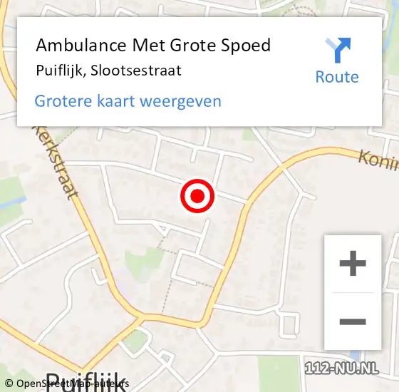 Locatie op kaart van de 112 melding: Ambulance Met Grote Spoed Naar Puiflijk, Slootsestraat op 17 augustus 2016 13:01