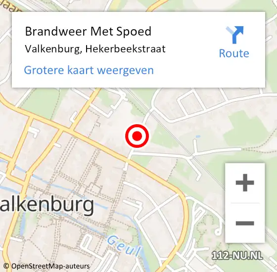 Locatie op kaart van de 112 melding: Brandweer Met Spoed Naar Valkenburg, Hekerbeekstraat op 17 augustus 2016 15:10