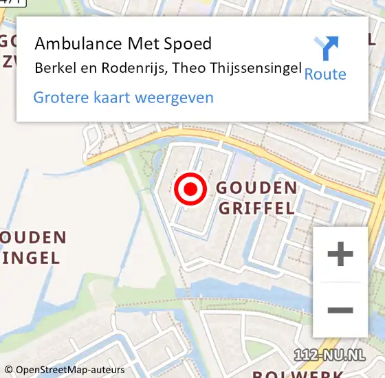 Locatie op kaart van de 112 melding: Ambulance Met Spoed Naar Berkel en Rodenrijs, Theo Thijssensingel op 17 augustus 2016 15:31