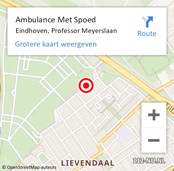 Locatie op kaart van de 112 melding: Ambulance Met Spoed Naar Eindhoven, Professor Meyerslaan op 17 augustus 2016 15:35