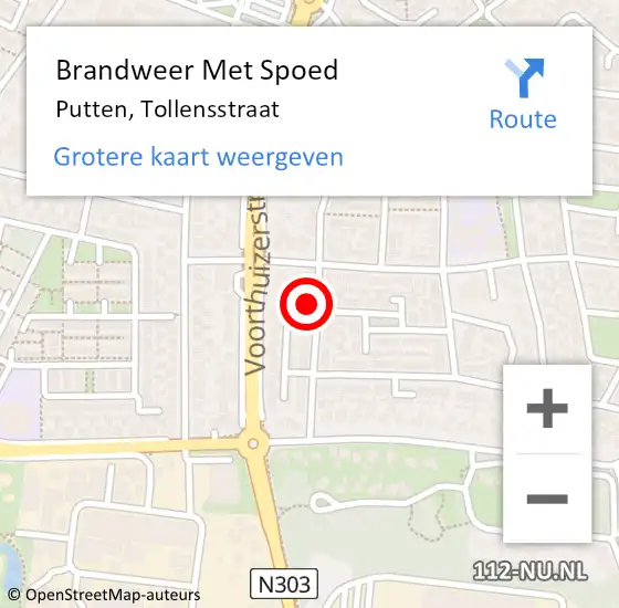 Locatie op kaart van de 112 melding: Brandweer Met Spoed Naar Putten, Tollensstraat op 24 december 2013 10:26