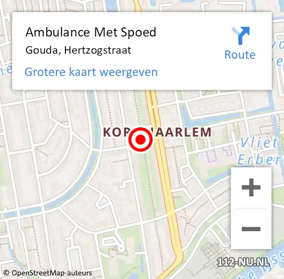 Locatie op kaart van de 112 melding: Ambulance Met Spoed Naar Gouda, Hertzogstraat op 17 augustus 2016 16:38