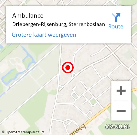 Locatie op kaart van de 112 melding: Ambulance Driebergen-Rijsenburg, Sterrenboslaan op 17 augustus 2016 17:00