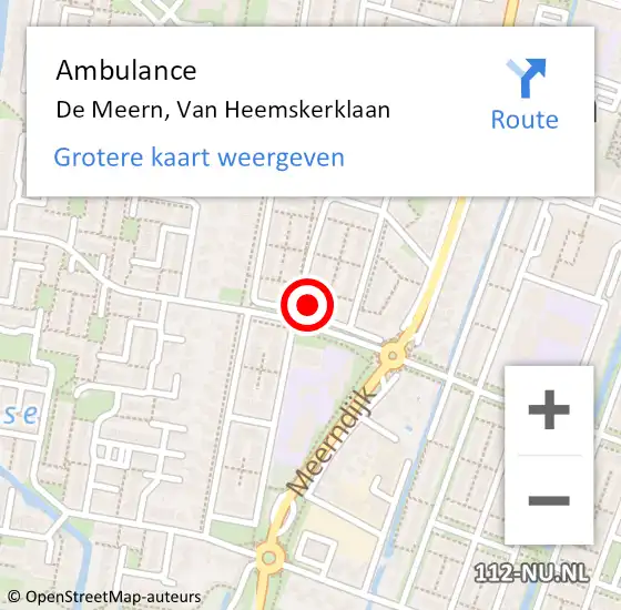 Locatie op kaart van de 112 melding: Ambulance De Meern, Van Heemskerklaan op 17 augustus 2016 17:04