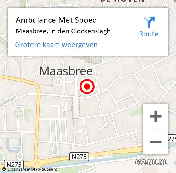 Locatie op kaart van de 112 melding: Ambulance Met Spoed Naar Maasbree, In den Clockenslagh op 17 augustus 2016 17:45