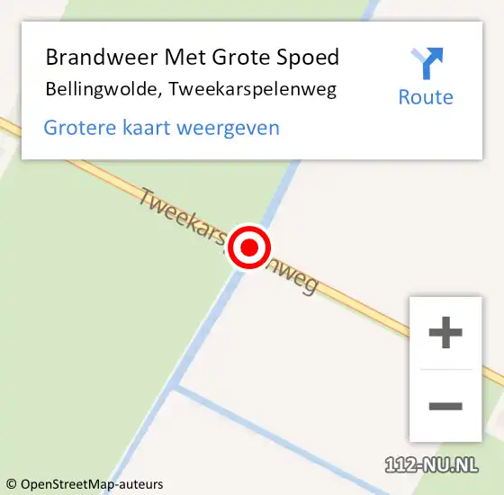 Locatie op kaart van de 112 melding: Brandweer Met Grote Spoed Naar Bellingwolde, Tweekarspelenweg op 17 augustus 2016 19:03