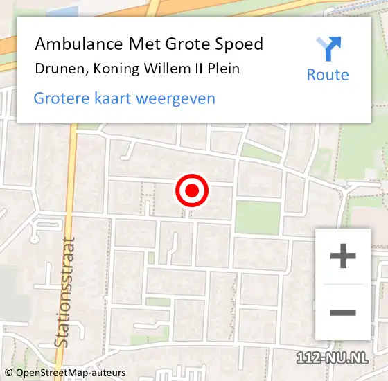 Locatie op kaart van de 112 melding: Ambulance Met Grote Spoed Naar Drunen, Koning Willem II Plein op 17 augustus 2016 19:11