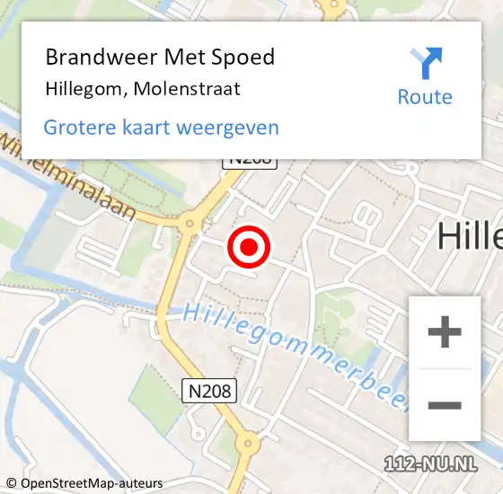 Locatie op kaart van de 112 melding: Brandweer Met Spoed Naar Hillegom, Molenstraat op 17 augustus 2016 19:41