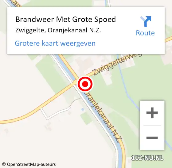 Locatie op kaart van de 112 melding: Brandweer Met Grote Spoed Naar Zwiggelte, Oranjekanaal N.Z. op 17 augustus 2016 19:54