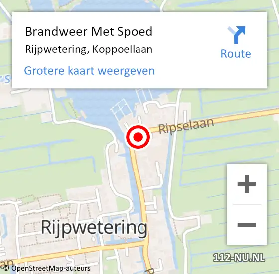 Locatie op kaart van de 112 melding: Brandweer Met Spoed Naar Rijpwetering, Koppoellaan op 17 augustus 2016 20:34