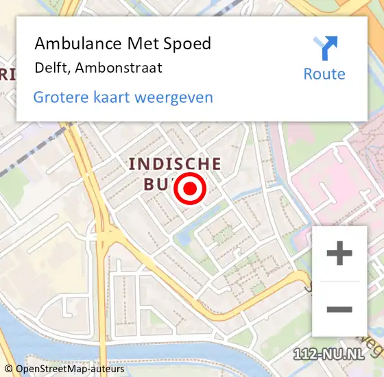 Locatie op kaart van de 112 melding: Ambulance Met Spoed Naar Delft, Ambonstraat op 17 augustus 2016 23:19