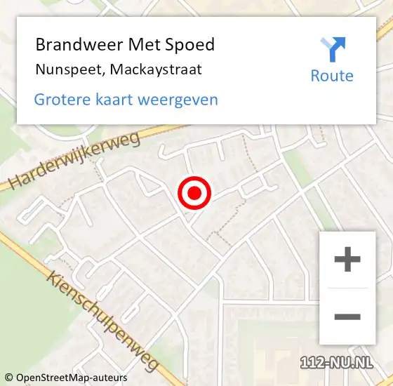 Locatie op kaart van de 112 melding: Brandweer Met Spoed Naar Nunspeet, Mackaystraat op 18 augustus 2016 00:07