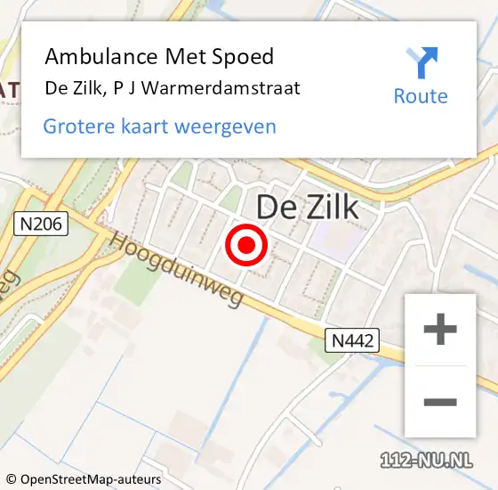 Locatie op kaart van de 112 melding: Ambulance Met Spoed Naar De Zilk, P J Warmerdamstraat op 18 augustus 2016 00:09