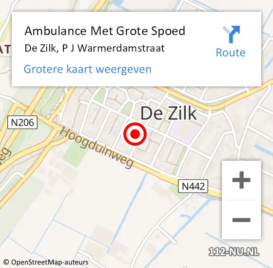 Locatie op kaart van de 112 melding: Ambulance Met Grote Spoed Naar De Zilk, P J Warmerdamstraat op 18 augustus 2016 00:11