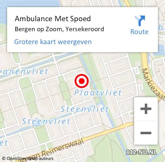 Locatie op kaart van de 112 melding: Ambulance Met Spoed Naar Bergen op Zoom, Yersekeroord op 18 augustus 2016 01:01