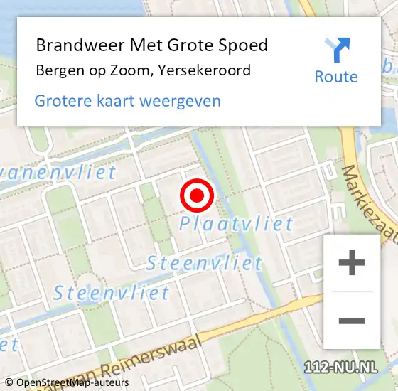 Locatie op kaart van de 112 melding: Brandweer Met Grote Spoed Naar Bergen op Zoom, Yersekeroord op 18 augustus 2016 01:19