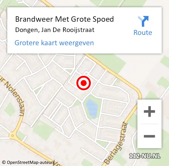 Locatie op kaart van de 112 melding: Brandweer Met Grote Spoed Naar Dongen, Jan De Rooijstraat op 18 augustus 2016 05:31