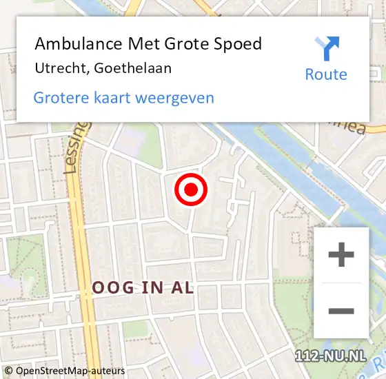 Locatie op kaart van de 112 melding: Ambulance Met Grote Spoed Naar Utrecht, Goethelaan op 18 augustus 2016 05:37